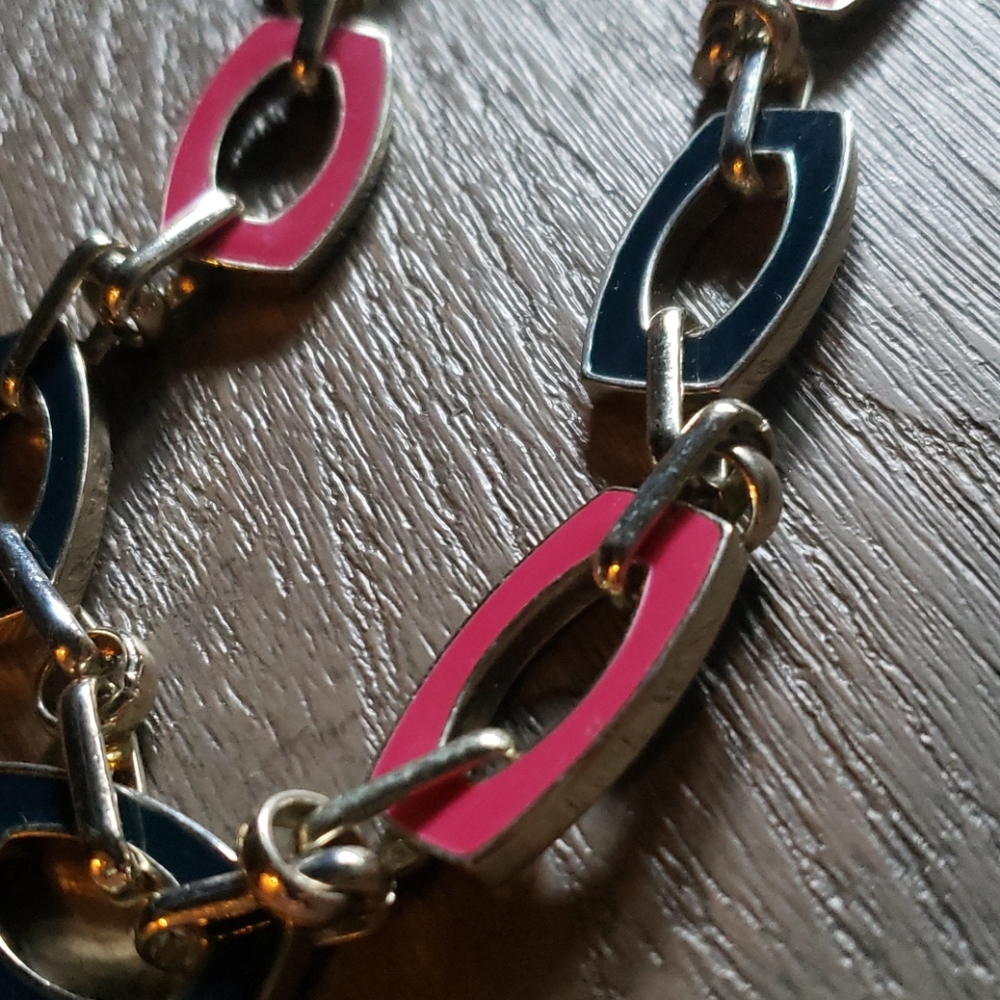 Reversible blue and pink silver necklace